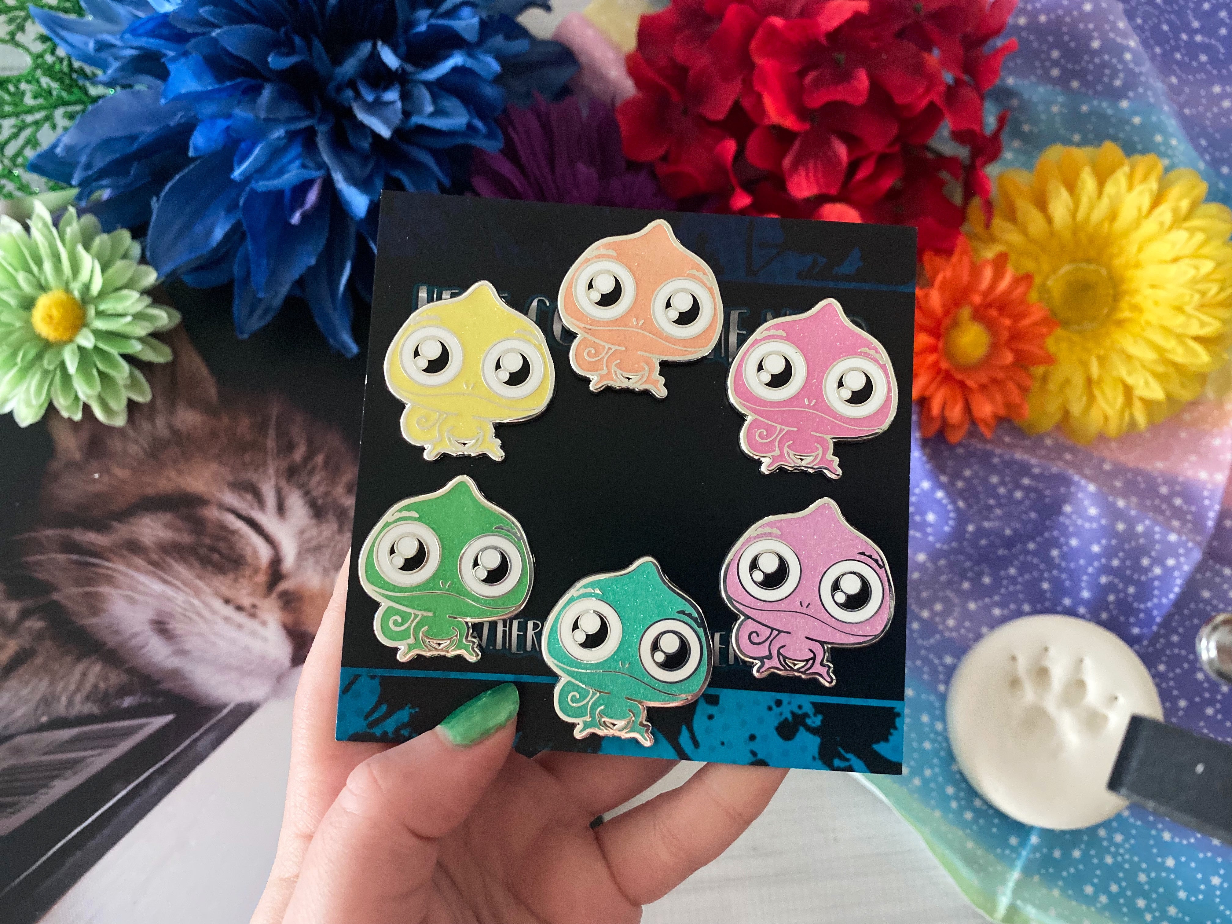 *Collectible* Rainbow Chameleon Besties - 6 Enamel Pins