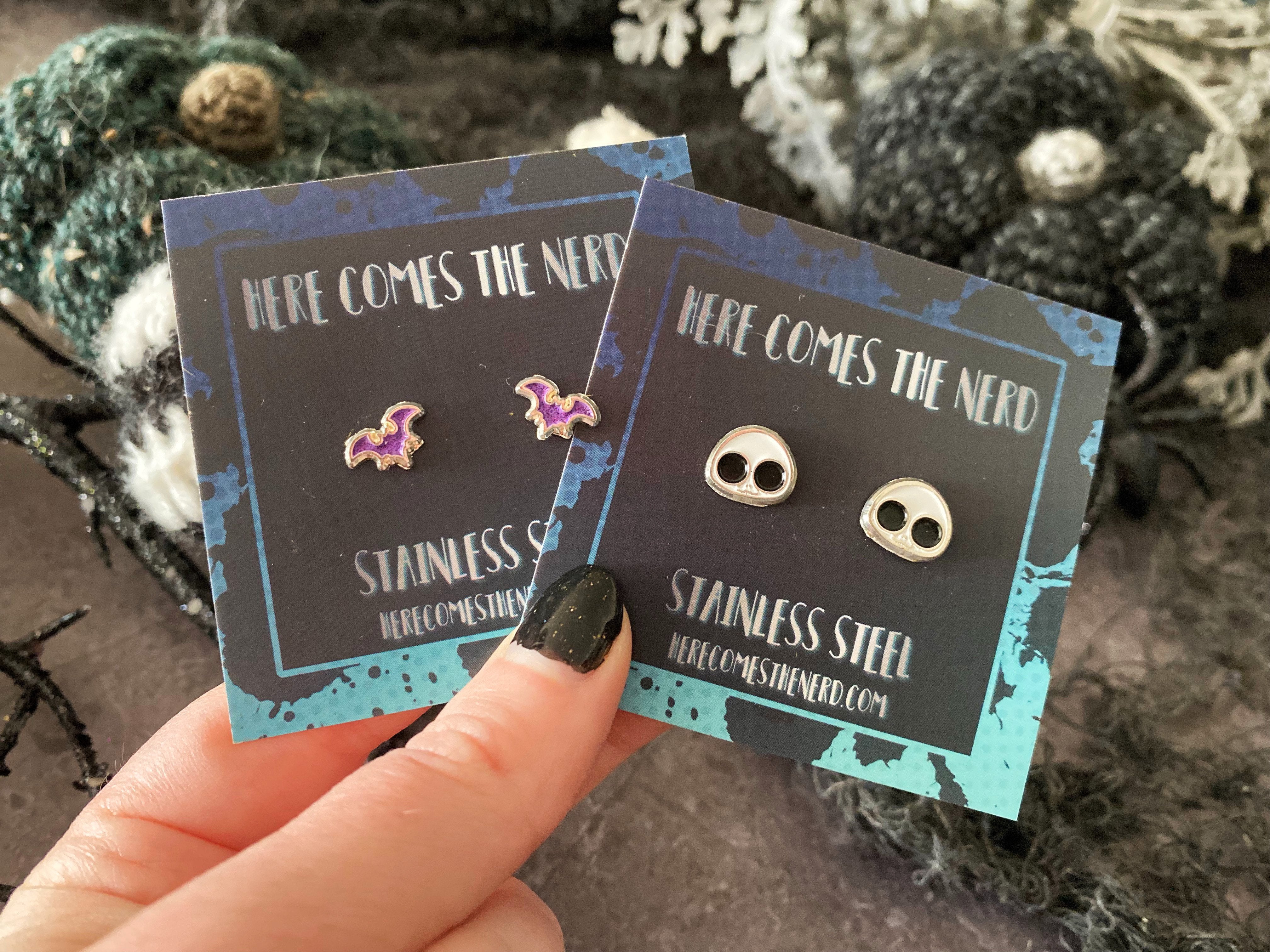 Haunted Bats (Purple) - Stud Earrings (For Sensitive Ears)