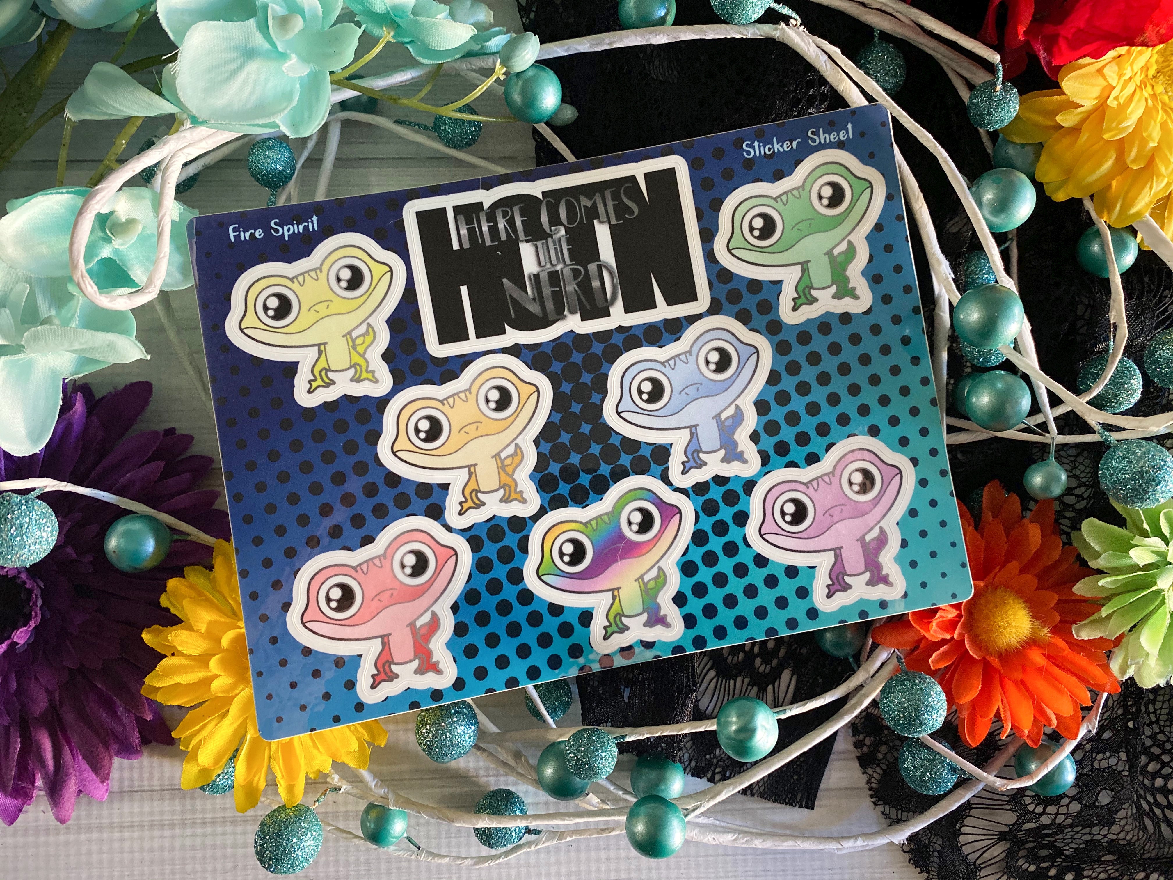 Bird, Fire Spirit, and Happy Chameleon - Sticker Sheet(s)